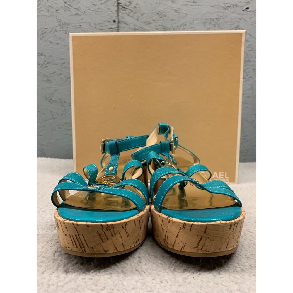 Michael‎ Kors Nash Sandal Women's 10M Turquoise Crinkled Patent Leather - Picture 8 of 14